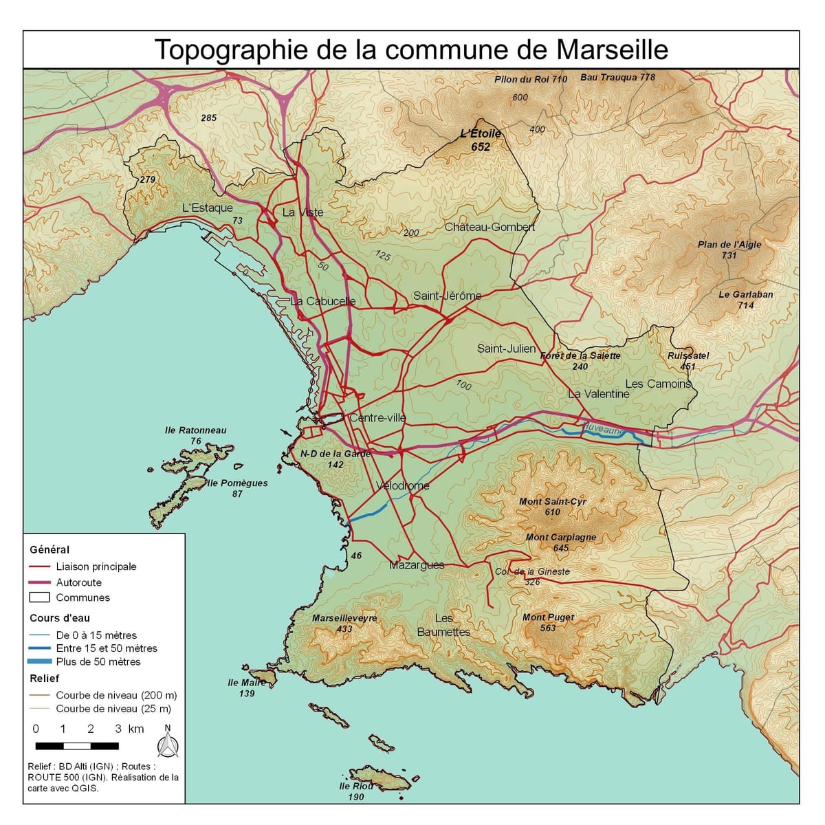 топографски карта на Марсеј